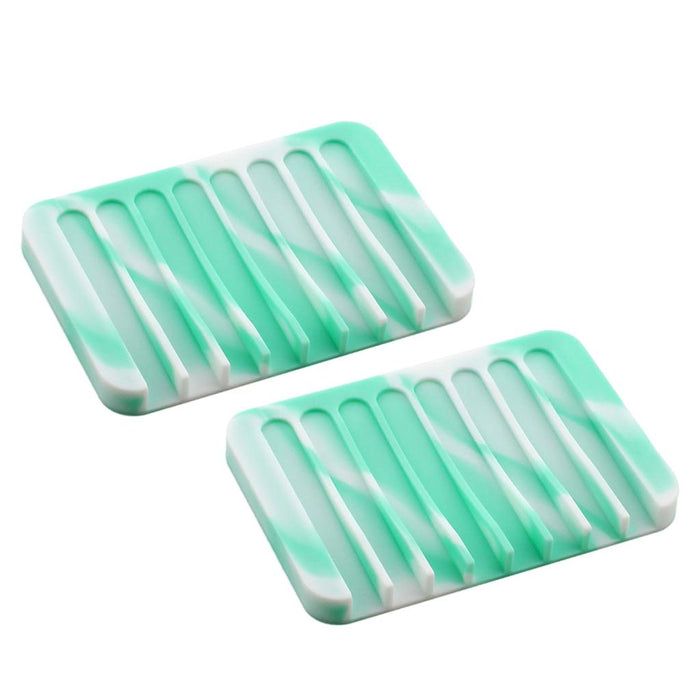 Crofta 2 Pcs Silicone Soap Dish Soap Holder Soap box Plate Tray  Mint white