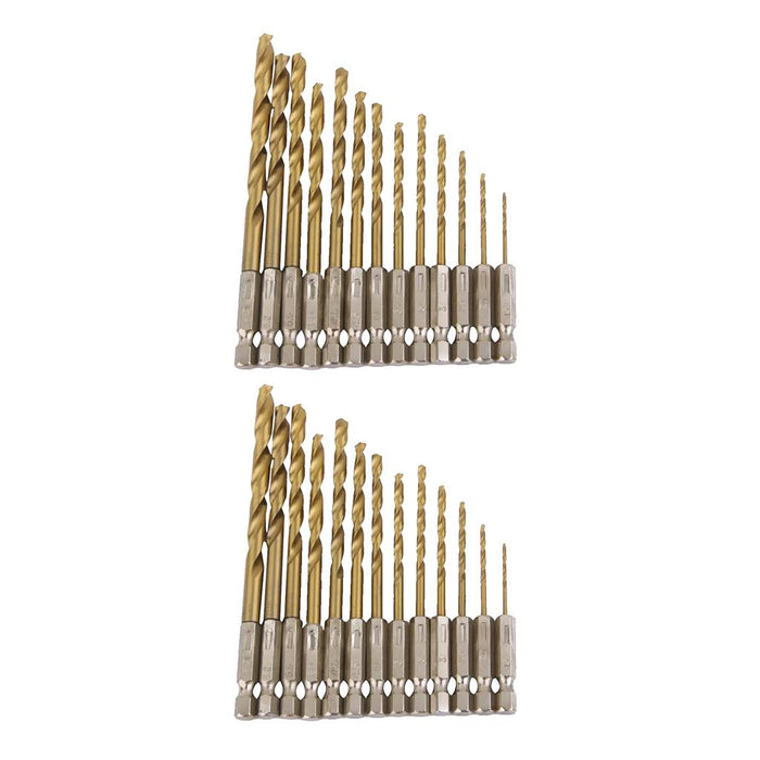 Crofta 26 PIECES HSS DRILL BIT SET 1.5mm-6.5mm BITS TITANIUM COATED WITH 1/4'' HEX SHANK