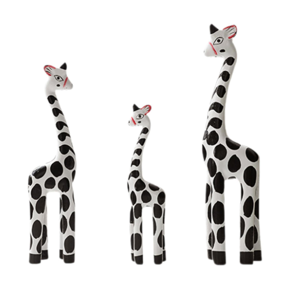 Crofta Wooden Giraffe Sculpture Creative Crafts Animal Figure for Home Office Decor White Black