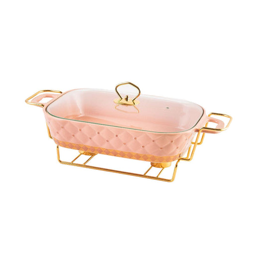 Crofta Buffet Dish Tray Chafer Clear Lid Casserole Dish for Holidays Picnic Parties pink