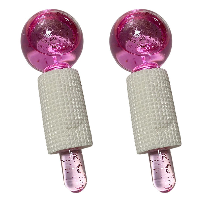 2Pcs Ice Globe Anti-Aging Face and Eye Skin Treatment Cooling Facial Roller Twinkle Pink