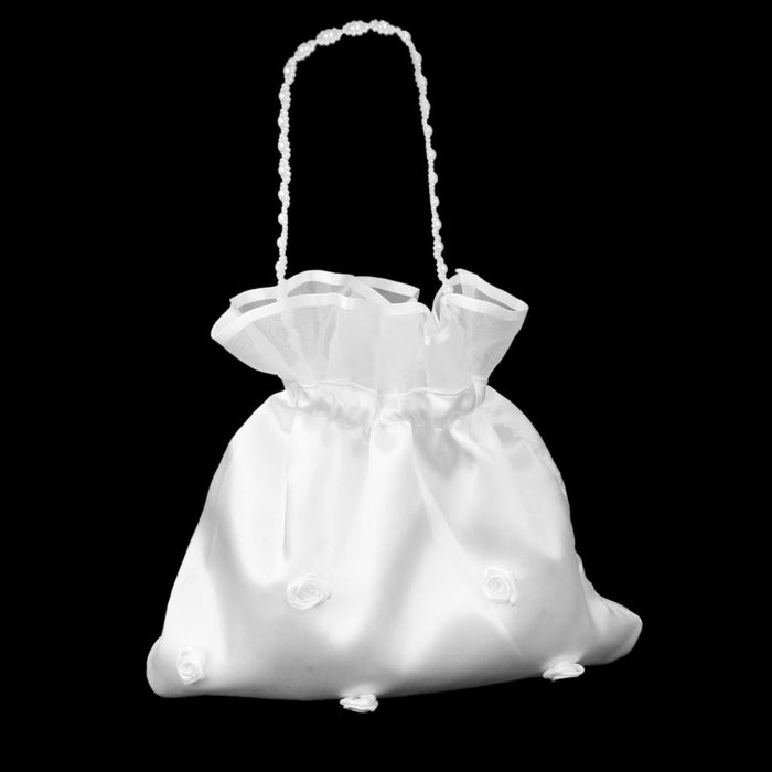 Bridal Wedding Satin Dolly Bag Handbag with Beaded Chain White