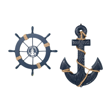 Crofta 2 Pieces Marine Anchor Nautical Wheel Wall Decor for Club Bedroom Restaurant