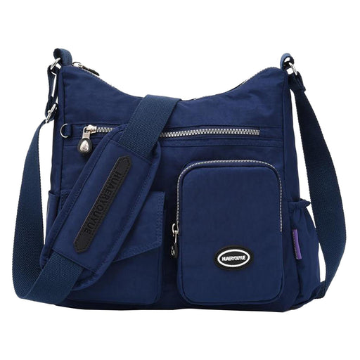 Crofta Multi-Pocket Waterproof Nylon Casual Bag Handbags for Women Travel College navy blue