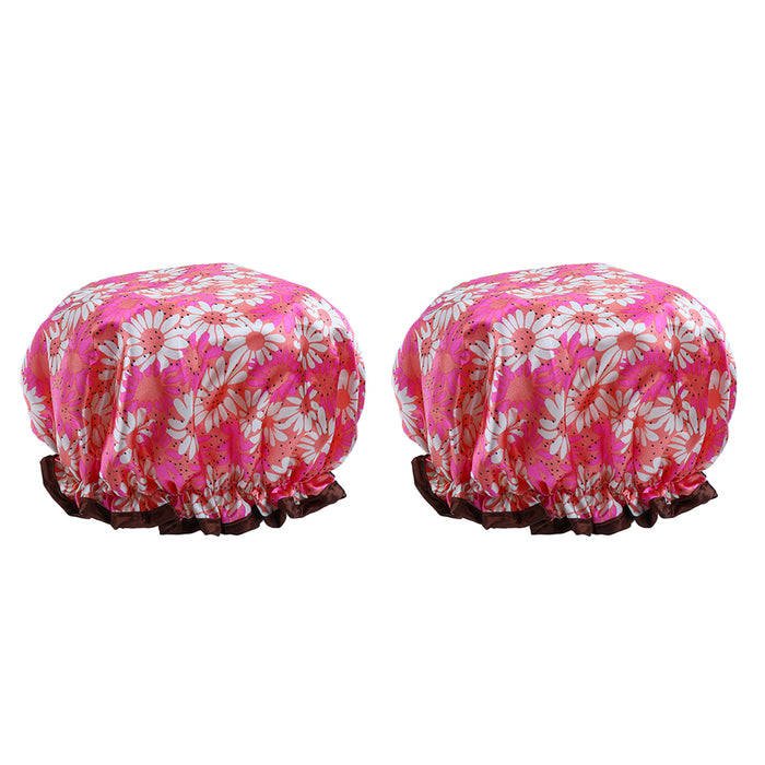 2 Pieces Waterproof Reusable Shower Cap Bath Hat for Women Lady Red