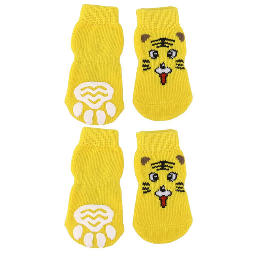 Tiger Pattern Pet Dog Puppy Cat Non-slip Socks with Cute Paw Prints Size S