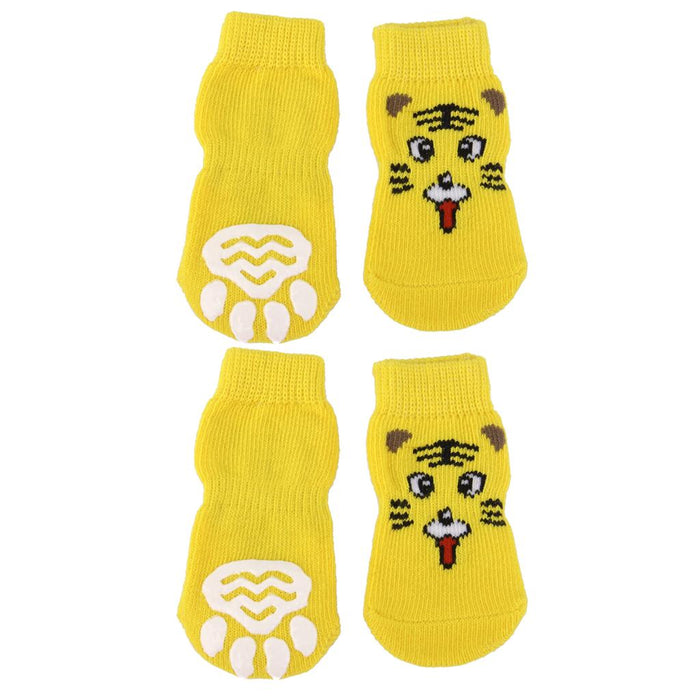 Tiger Pattern Pet Dog Puppy Cat Non-slip Socks with Cute Paw Prints Size S