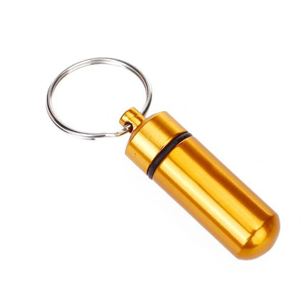 Crofta Water-proof Aluminum Alloy Pill Case Pill Aspirin ID Tag Notes Storage Holder With Keychain Pill Box - Golden