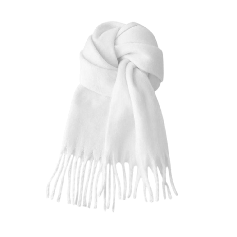 Crofta Winter Scarf Large Scarf Comfortable Tassel Shawl Thick Elegant Warm Blanket White