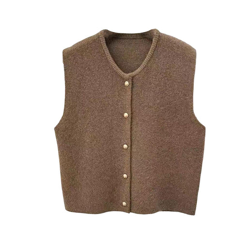 Women Knit Cardigan Vest Button Waistcoat for Commuting Indoor Office Coffee