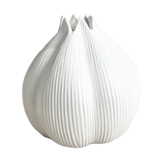 Crofta Onion Shaped Flower Vase Flowerpot Ceramic Vase for Tabletop Cabinet Bedroom White