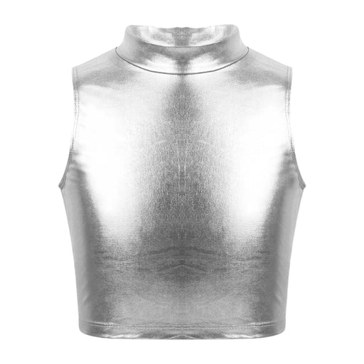 Women Sleeveless Crop Tank Tops Crop Tops for Stage Performance Ballet Party L Silver