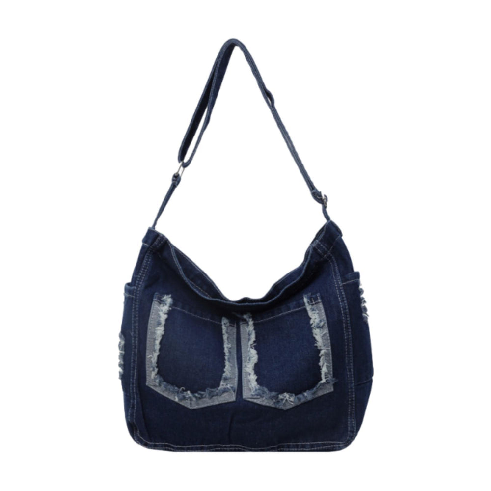 Crofta Women Denim Shoulder Bag Travel Shoulder Bag Retro Style Pouch Jean Tote Bag Dark Blue