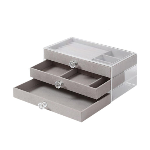 Crofta Jewelry Organizer Box Modern Clear Jewelry Box for Bracelet Necklace Bedroom Gray